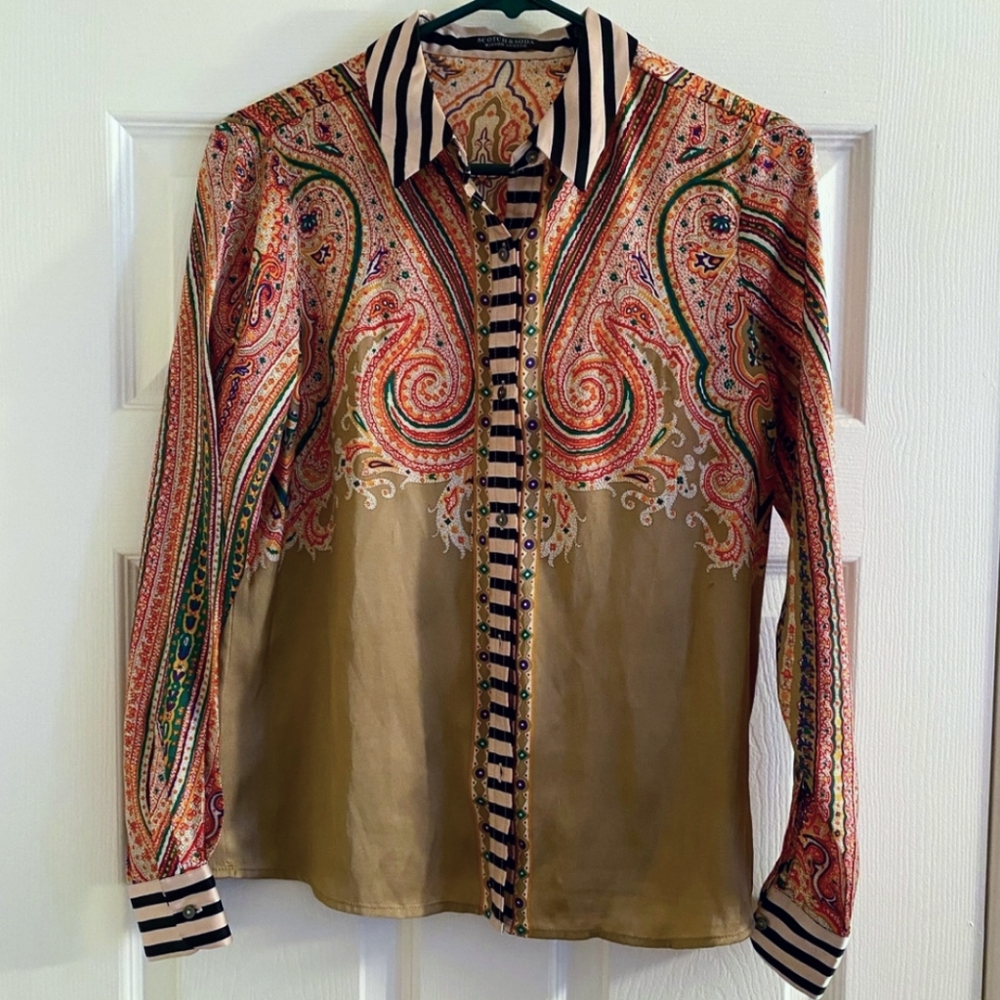Scotch & Soda Tan Paisley Button Up Shirt XS Western Boho